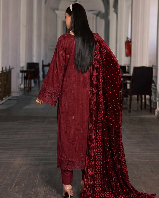 Aizy Amber | Emb Dhanak with Plachi Shawl | Design 1