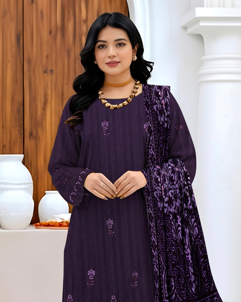 Rajwan | Zari Dhanak Plachi Shawl | Design 2