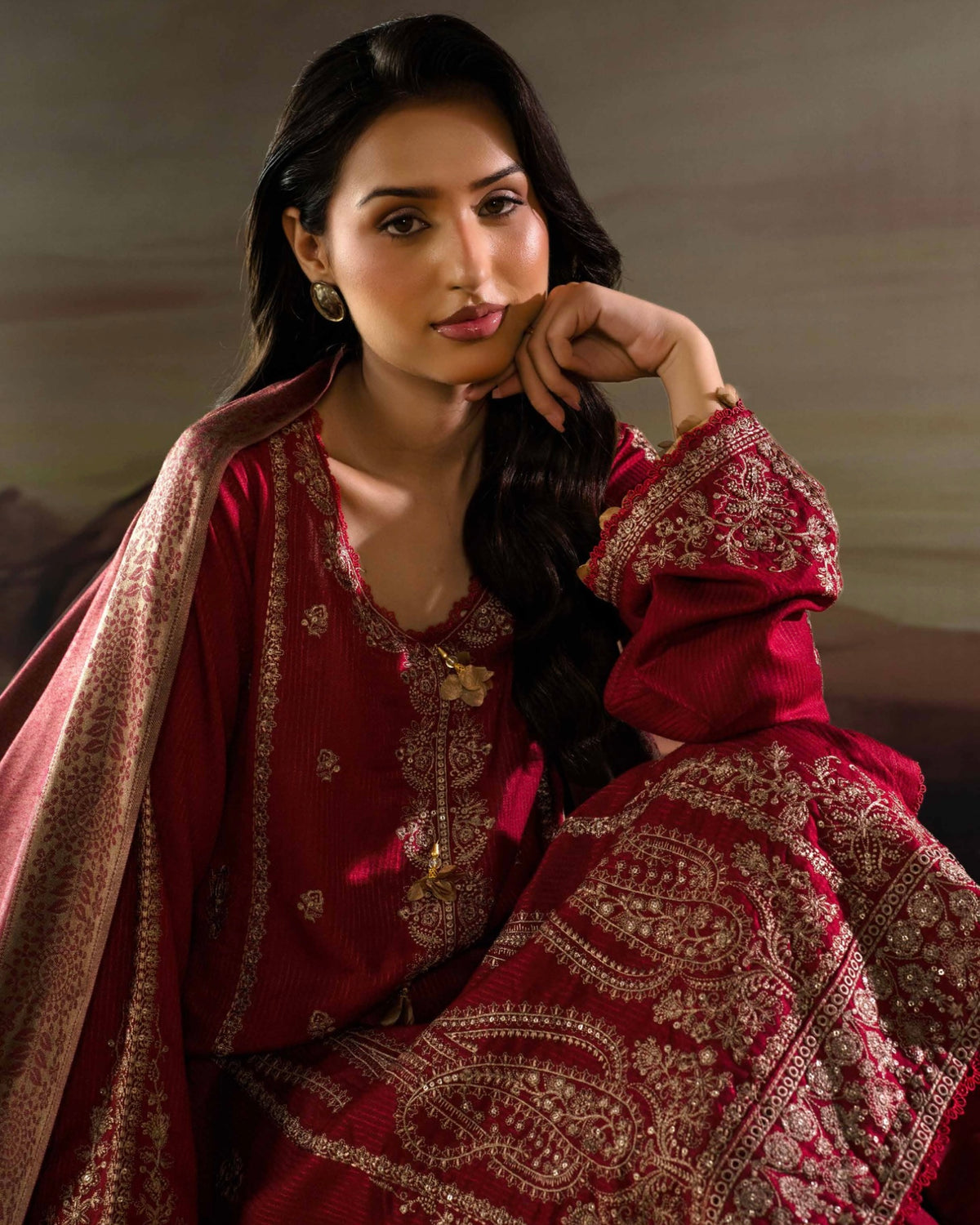 Gullerukh Goonj | Embroidered Stripe Dhanak Wool | Design 2