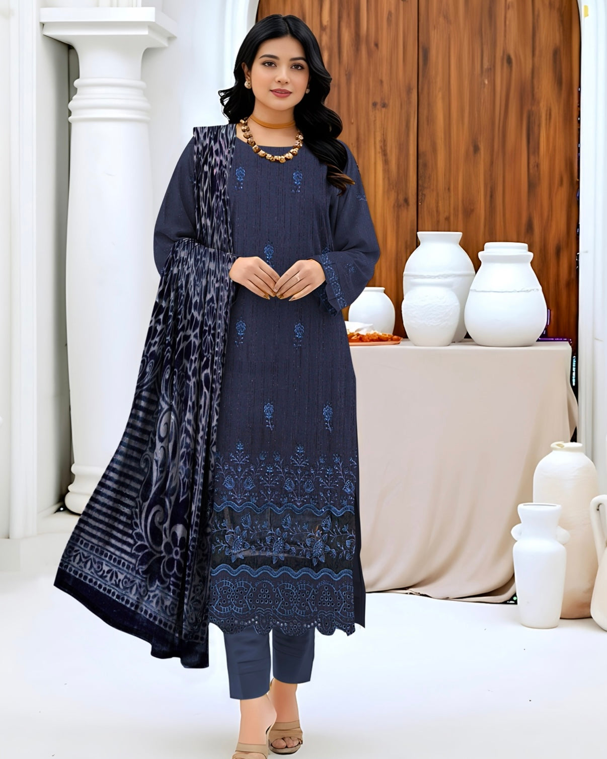 Rajwan | Zari Dhanak Plachi Shawl | Design 3