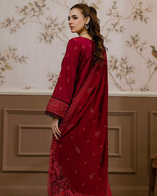 Aalaya Gulnaar | Embroidered Lawn Crinkle Dupatta | Design 3