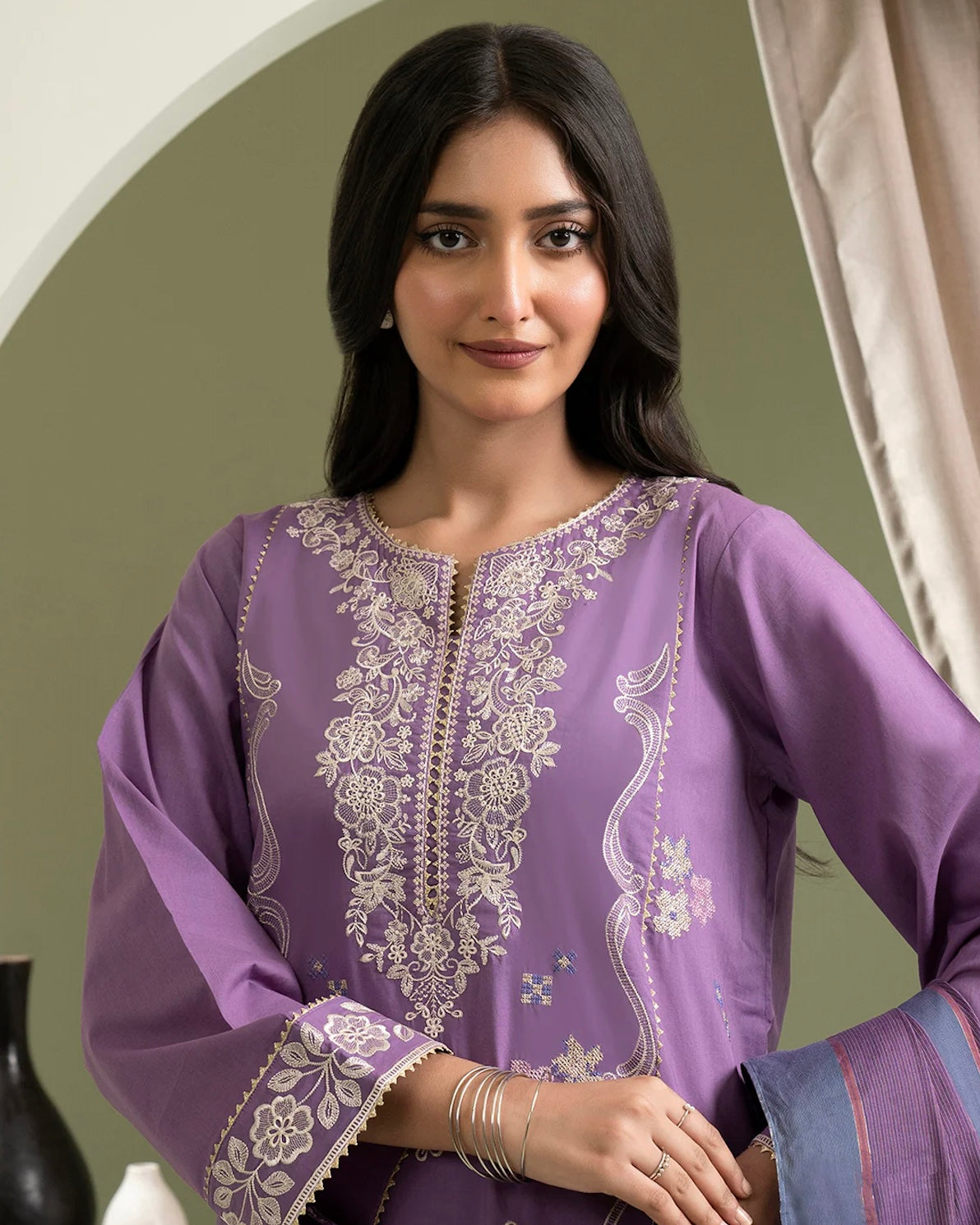 Zellbury | Embroidered Shirt Yarn Dupatta | Design 404