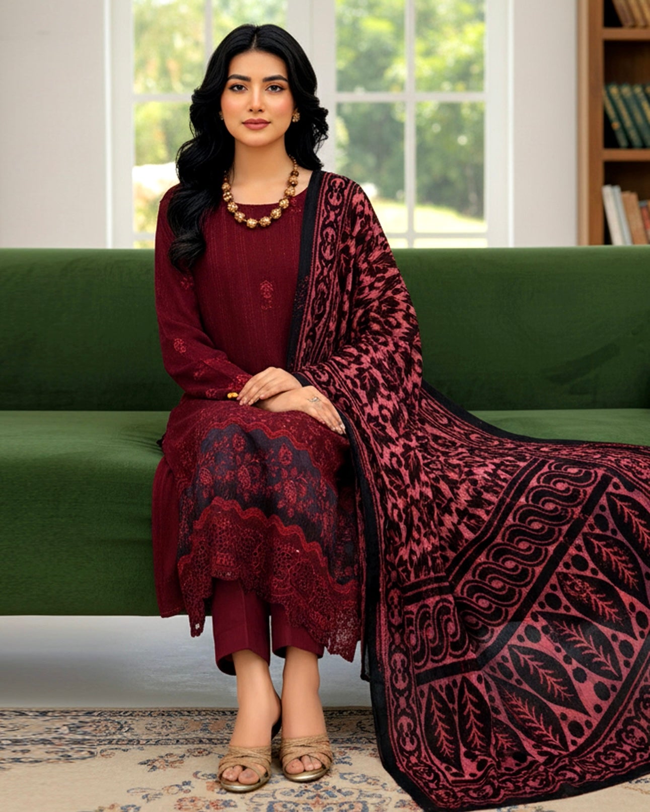 Rajwan | Zari Dhanak Plachi Shawl | Design 4
