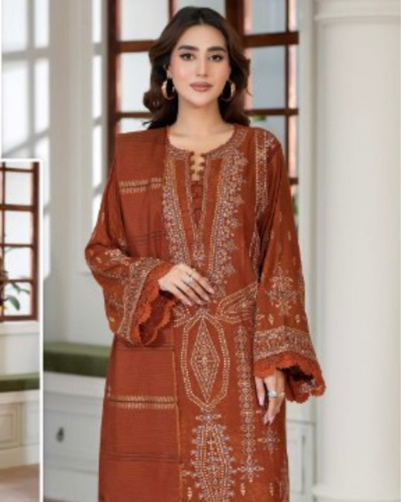 Johra Ramna | Embroidered Jacquard Peach Leather | Design 608
