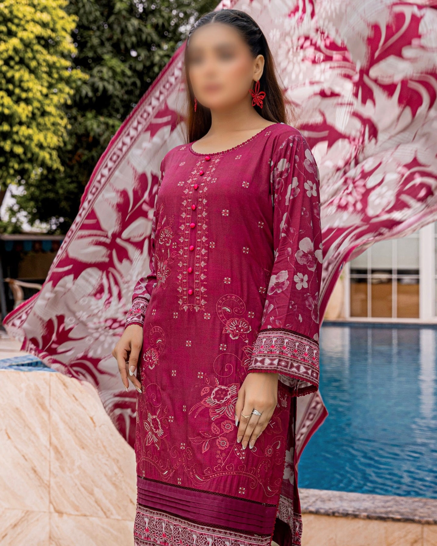Fantak Jasmine | Embroidered Printed Staple | Design 6