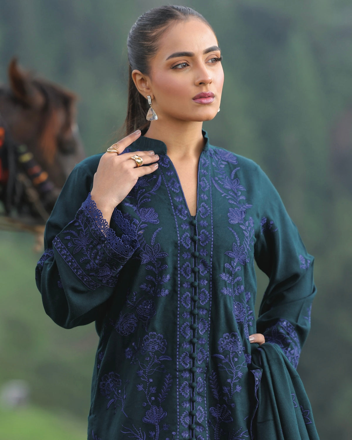 Gullerukh Wadi Ishq | Emb Peach Leather with Emb Shawl | Design 6