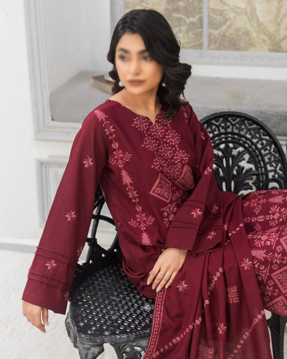 Fantak Afsanah | Emb Dhanak with Emb Wool Shawl | Design 6