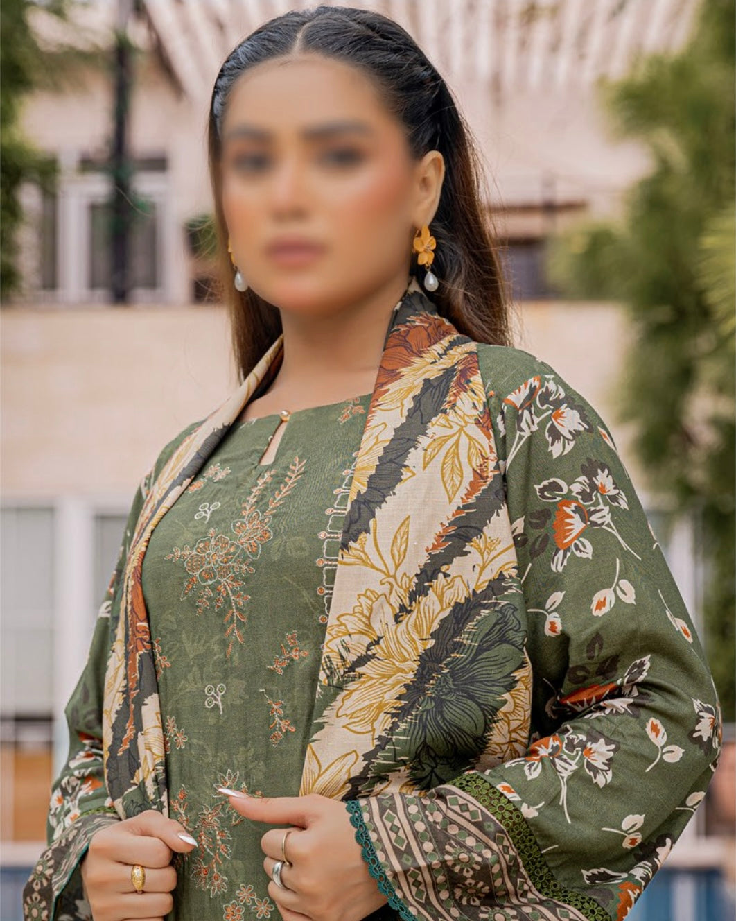 Fantak Jasmine | Embroidered Printed Staple | Design 7