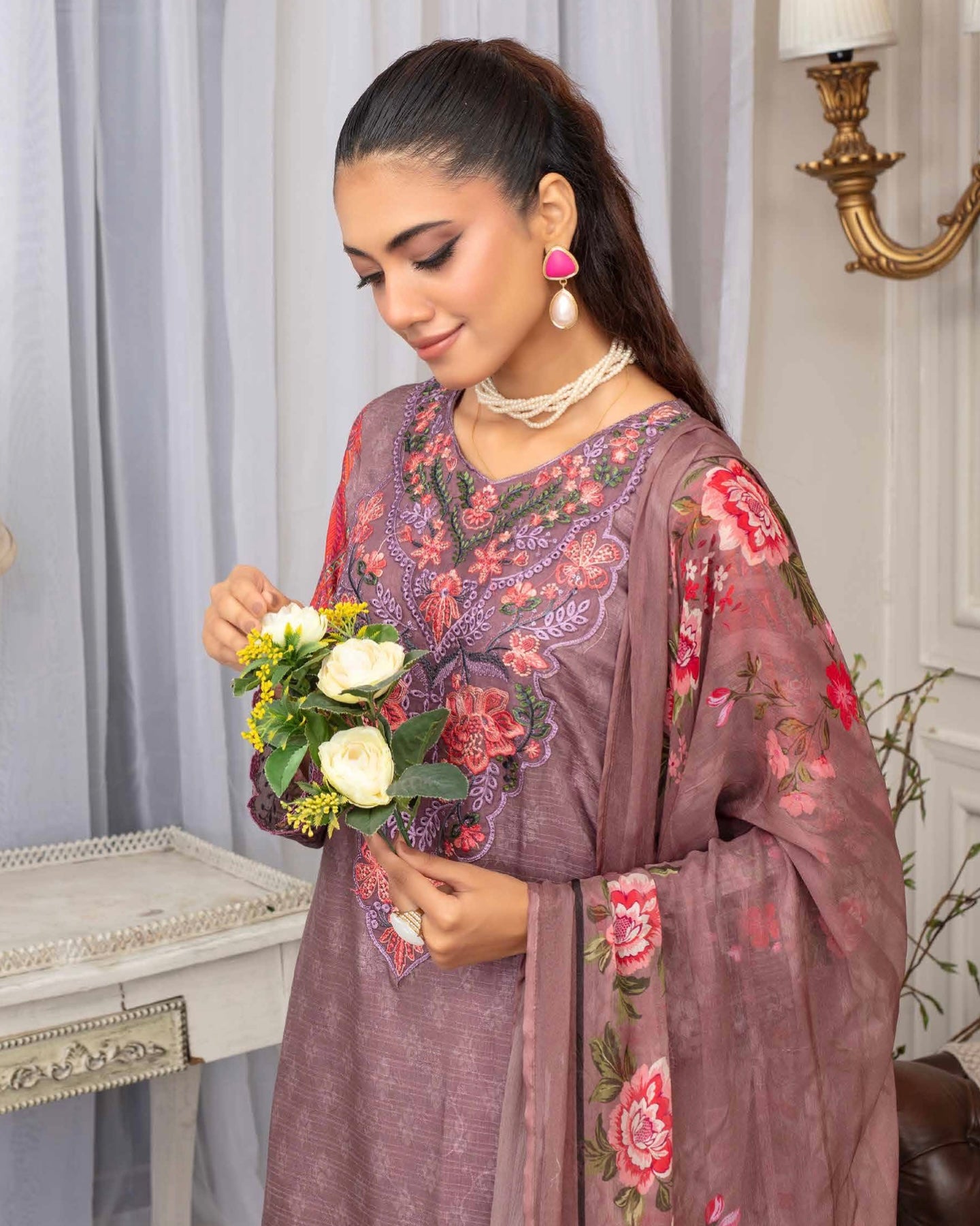 Gullerukh Pleasing | Embroidered Self Jacquard Viscose | Design 8