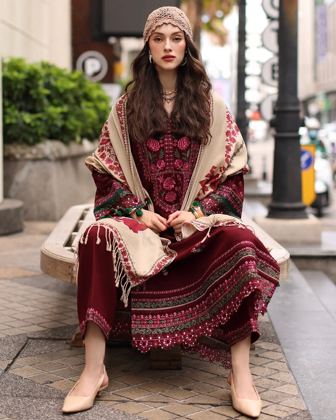Charizma Poshima Vol 1 | Embroidered Peach Leather | Design 8