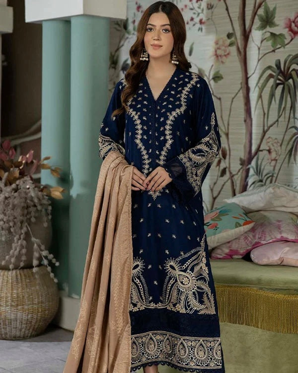 Johra Hayat | Emb Marina with Jacquard Shawl | Design 487