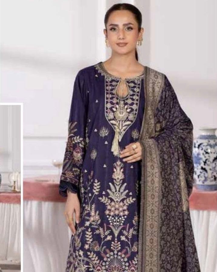 Johra Sham Shandar | Emb Marina with Wool Shawl | Design 745