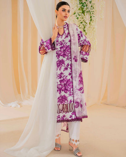 Coral Fall Edit | Printed Linen with Chiffon Dupatta | Design 10