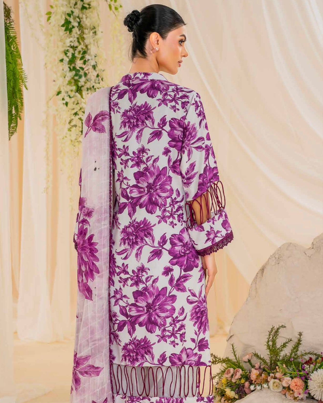 Coral Fall Edit | Printed Linen with Chiffon Dupatta | Design 10
