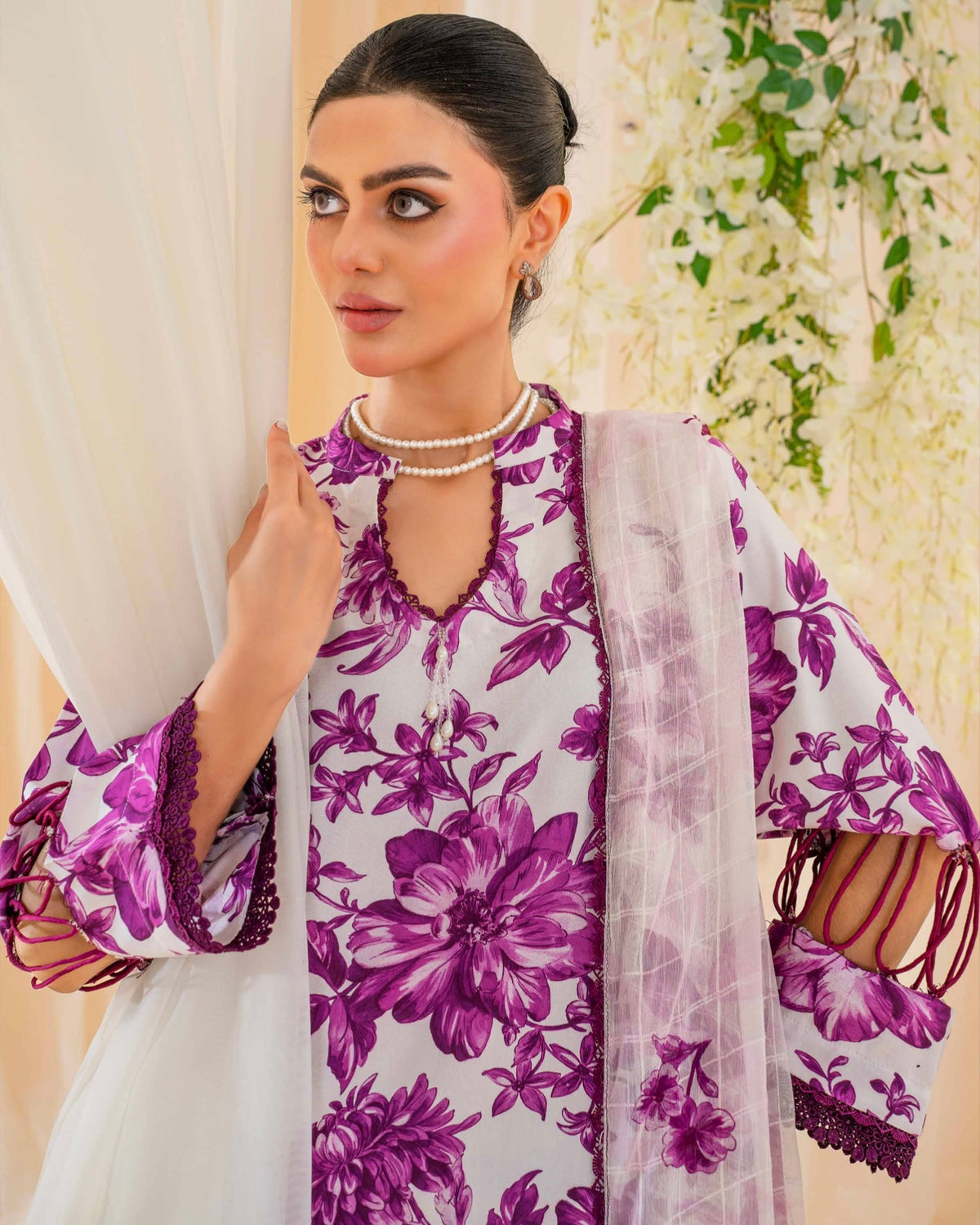 Coral Fall Edit | Printed Linen with Chiffon Dupatta | Design 10