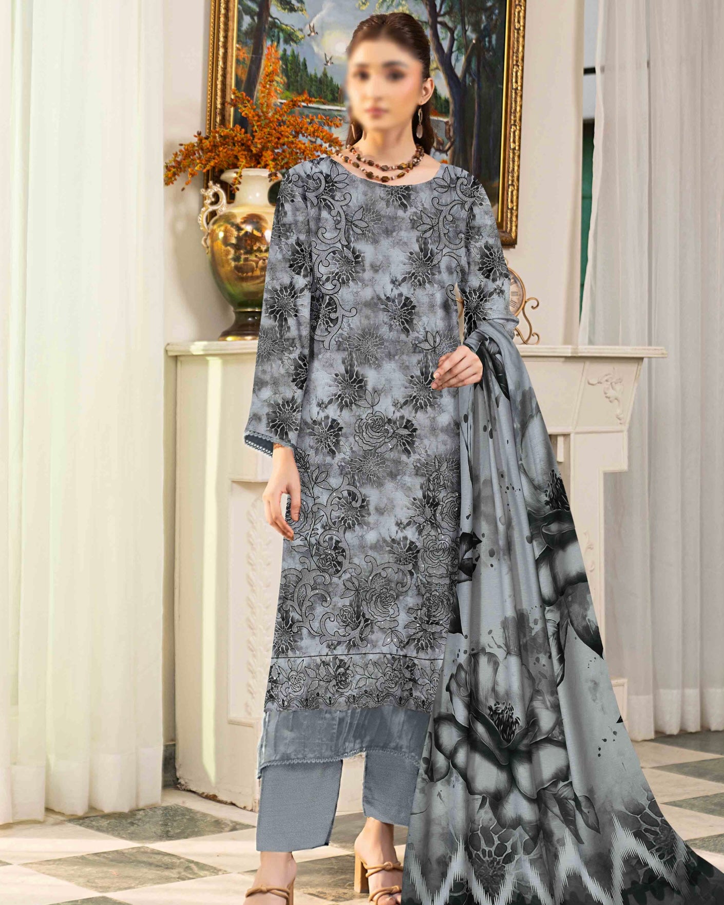 Fantak Batik | Embroidered Printed Karandi | Design 11