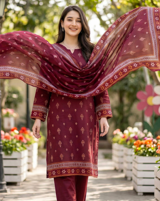 Regalia | Gold Paste Printed Lawn 3pc | Design 12