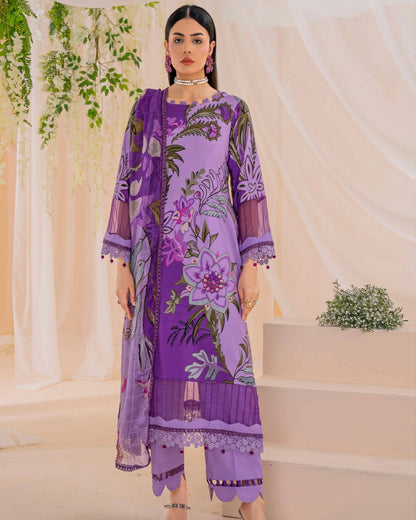Coral Fall Edit | Printed Linen with Chiffon Dupatta | Design 1