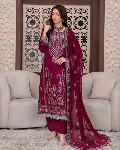 GulleRukh Upscale | Emb Lawn Emb Chiffon Dupatta | Design 1