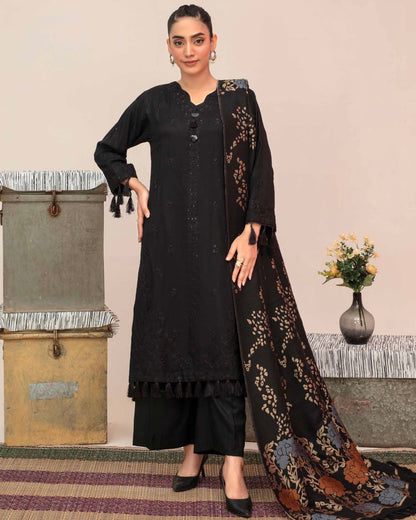 Gullerukh Riwaj | Embroidered Peach Wool with Acrylic Shawl | Design 1