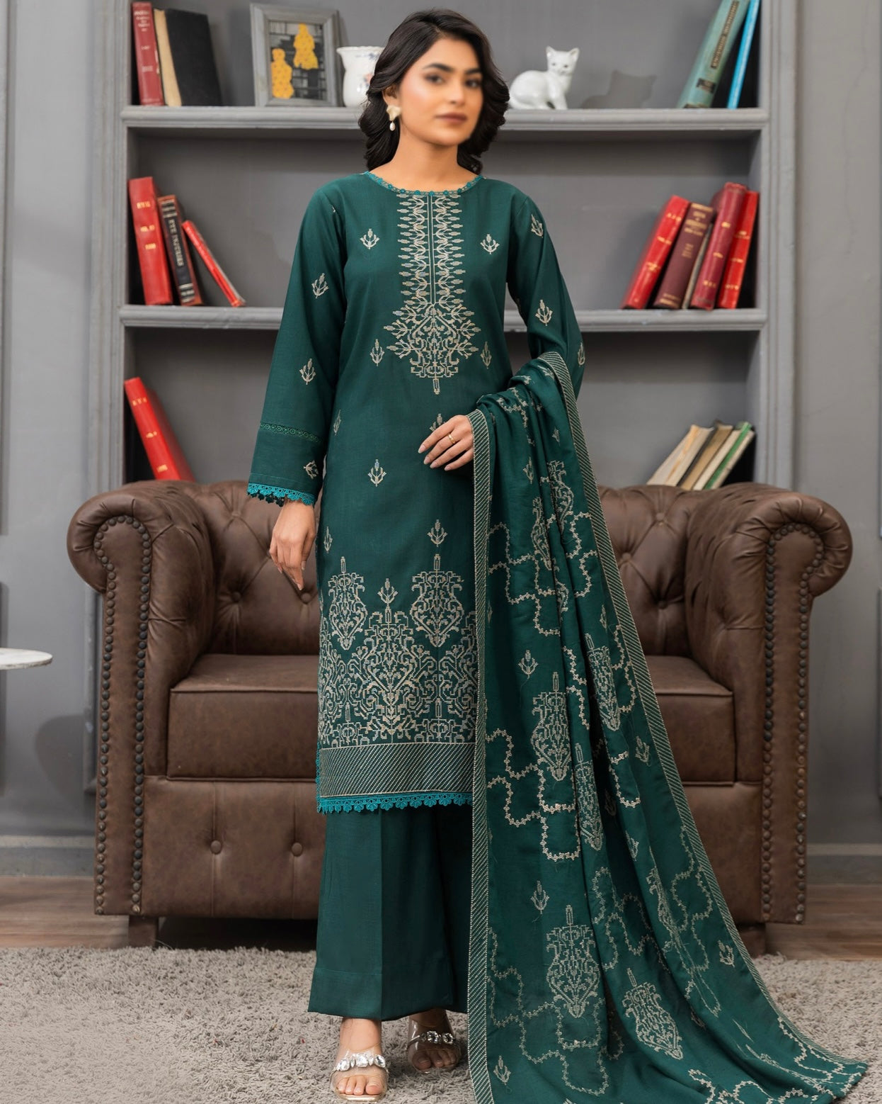 Fantak Afsanah | Emb Dhanak with Emb Wool Shawl | Design 1