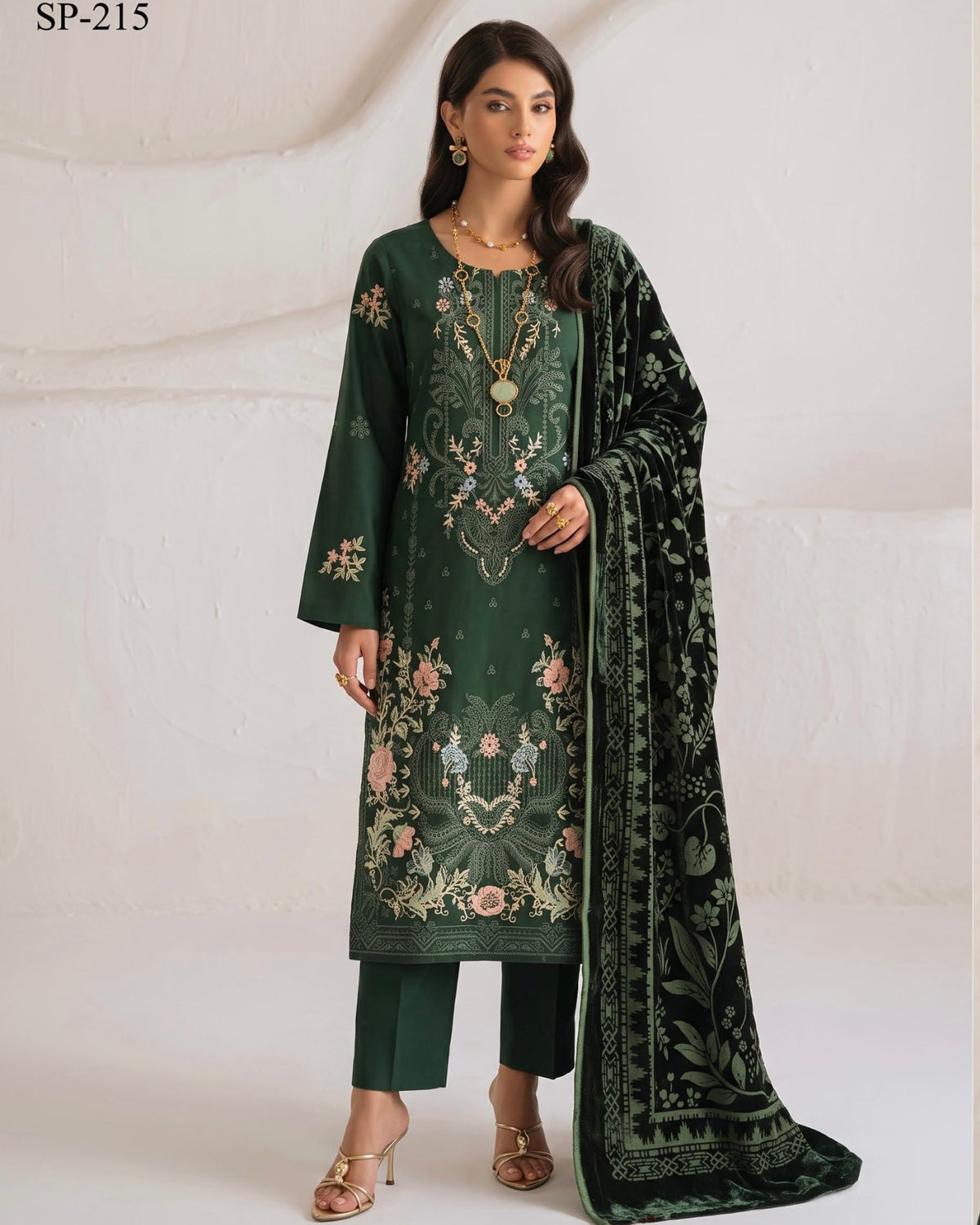 Aizy Zelora | Emb Zari Dhanak with Plachi Shawl | Design 1