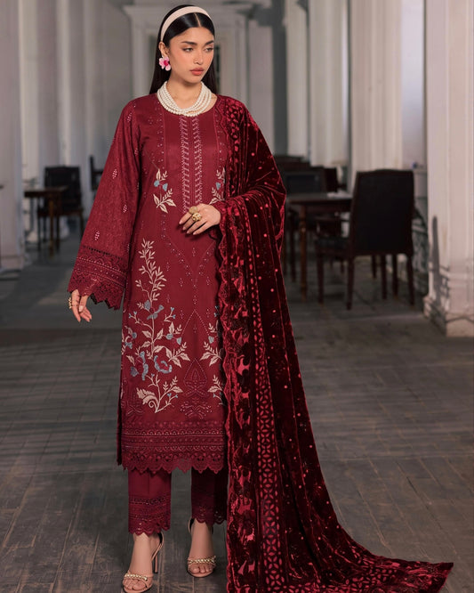 Aizy Amber | Emb Dhanak with Plachi Shawl | Design 1