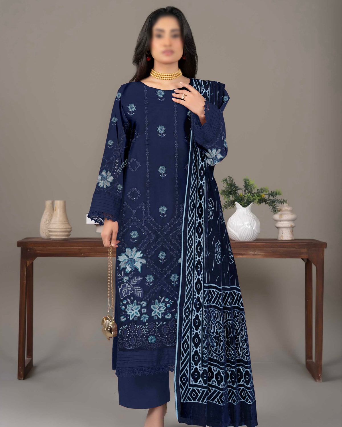 Fantak Zabaish | Emb Dhanak with Plachi Shawl | Design 1