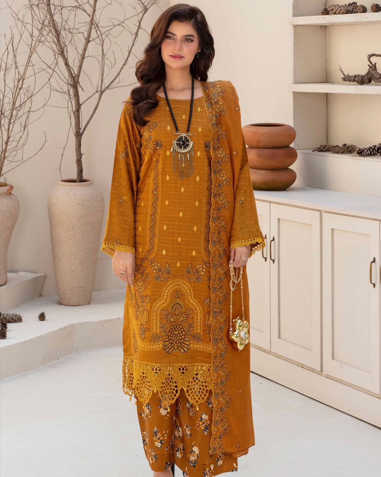 Gullerukh Afsana | Embroidered Stripe Viscose | Design 1
