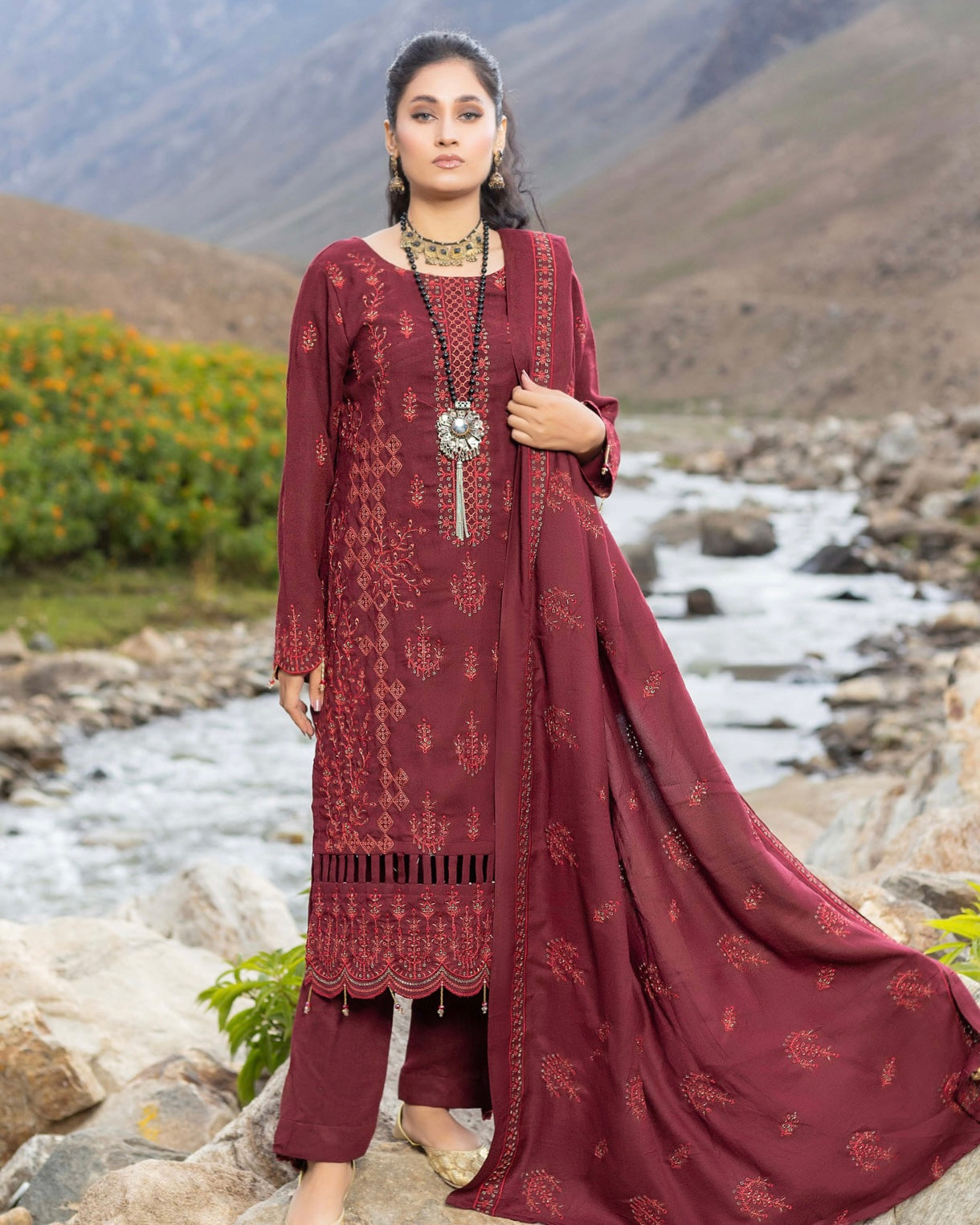 Sobia Waseem | Peach Leather Wool | Design 1