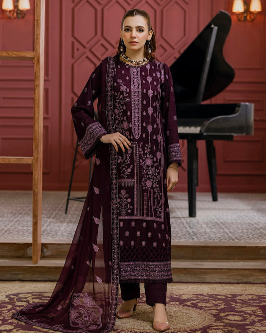 Aalaya Gulnaar | Embroidered Lawn Crinkle Dupatta | Design 1
