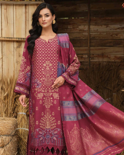 Johra Azura | Embroidered Khaddar Jacquard Shawl | Design 1