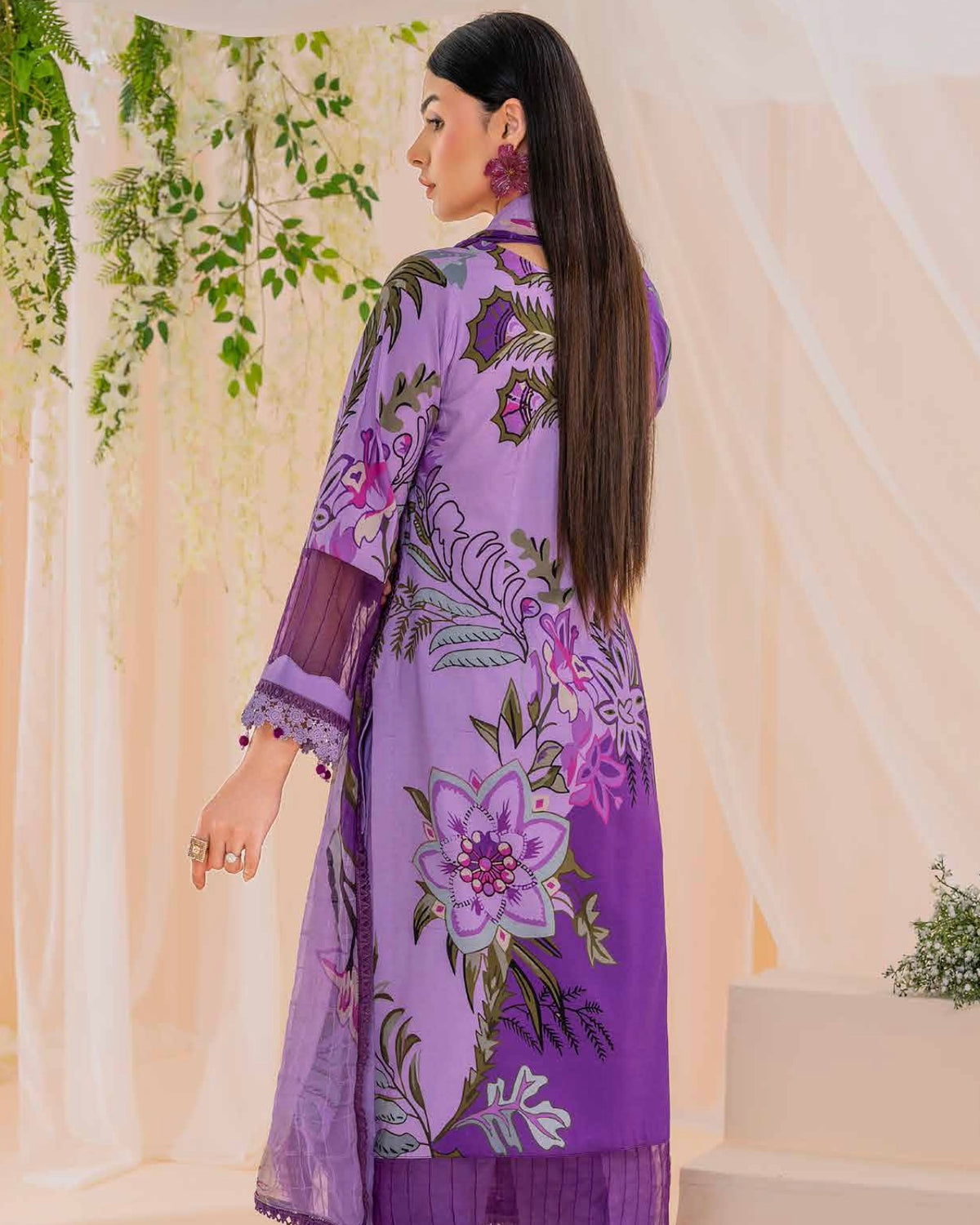 Coral Fall Edit | Printed Linen with Chiffon Dupatta | Design 1