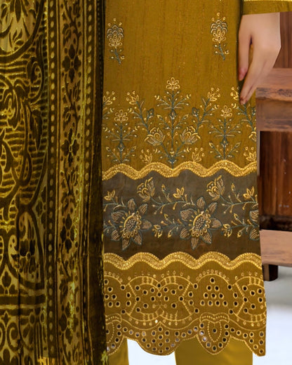 Rajwan | Zari Dhanak Plachi Shawl | Design 1
