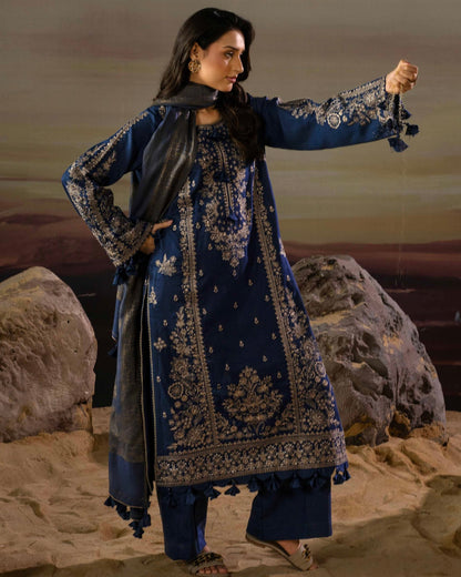 Gullerukh Goonj | Embroidered Stripe Dhanak Wool | Design 1