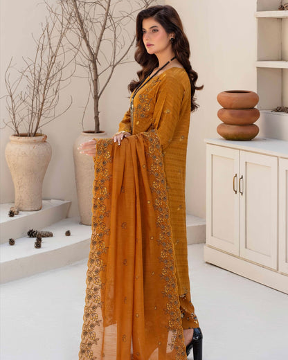Gullerukh Afsana | Embroidered Stripe Viscose | Design 1