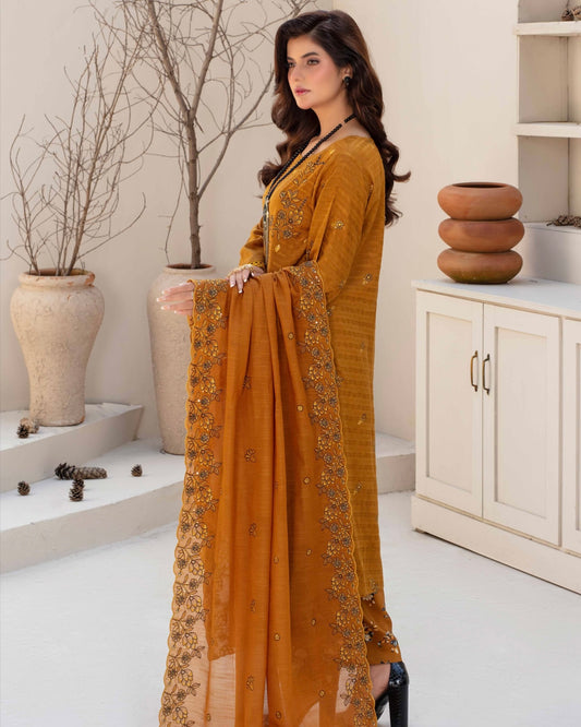 Gullerukh Afsana | Embroidered Stripe Viscose | Design 1