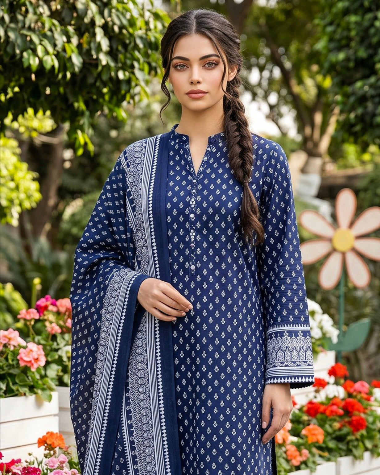 Regalia | Gold Paste Printed Lawn 3pc | Design 1