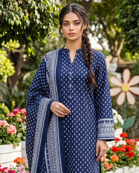 Regalia | Gold Paste Printed Lawn 3pc | Design 1