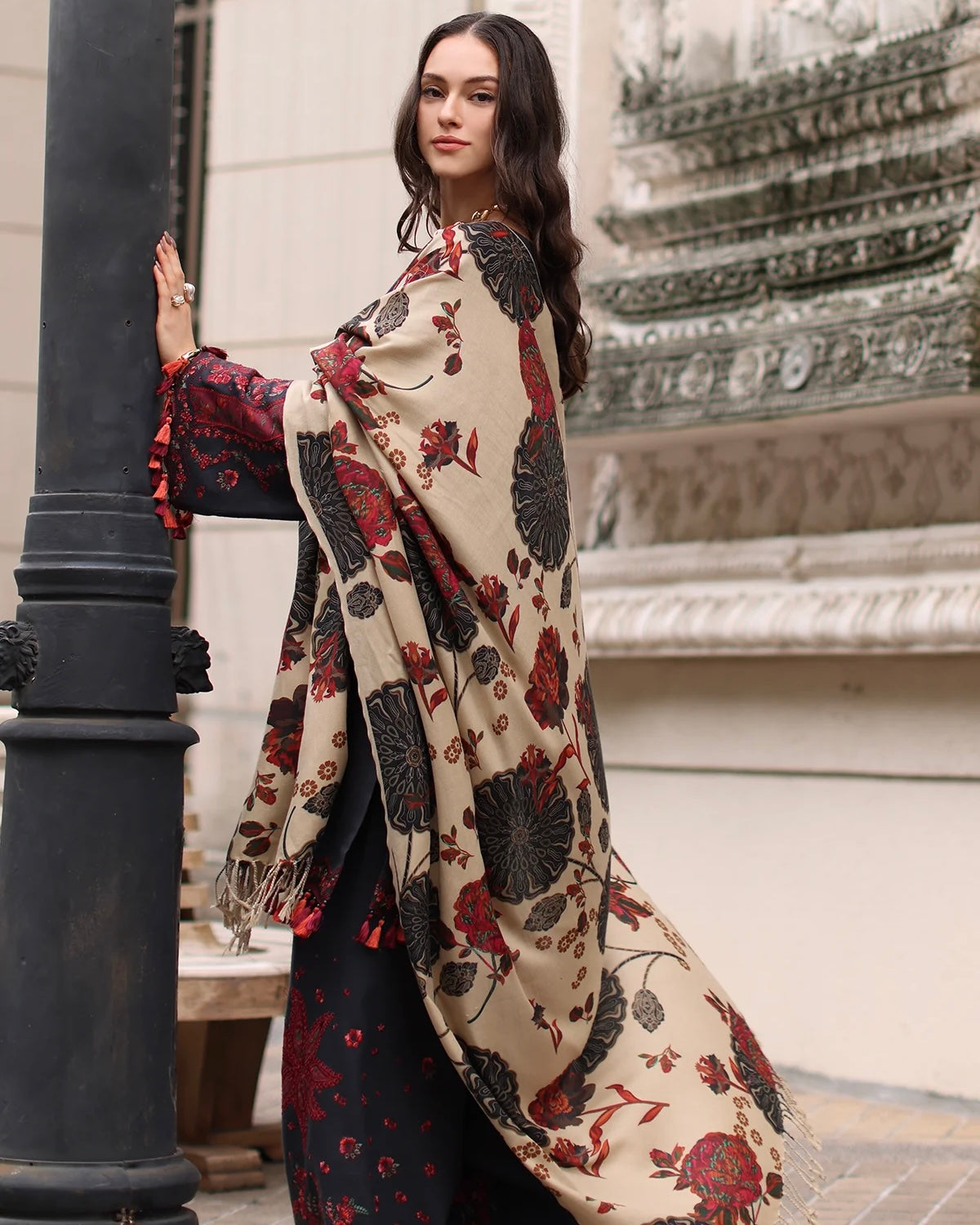 Charizma Poshima Vol 1 | Embroidered Peach Leather | Design 1