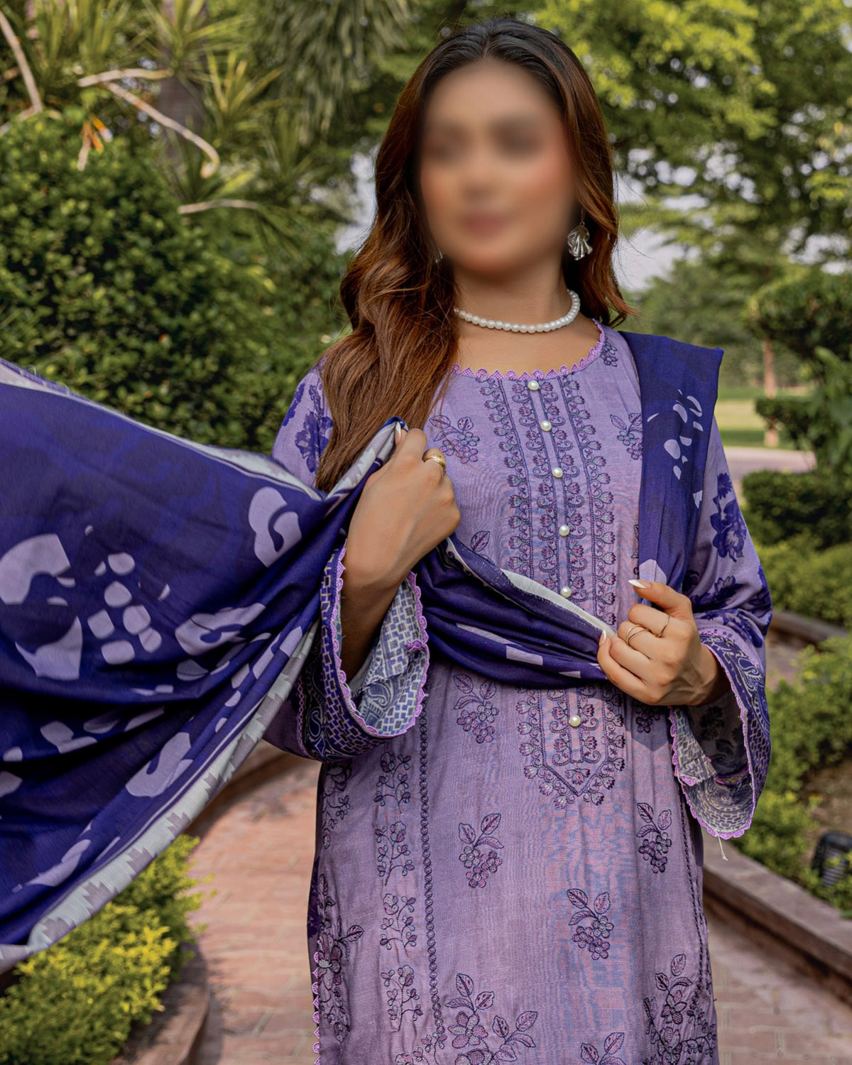 Fantak Jasmine | Embroidered Printed Staple | Design 1