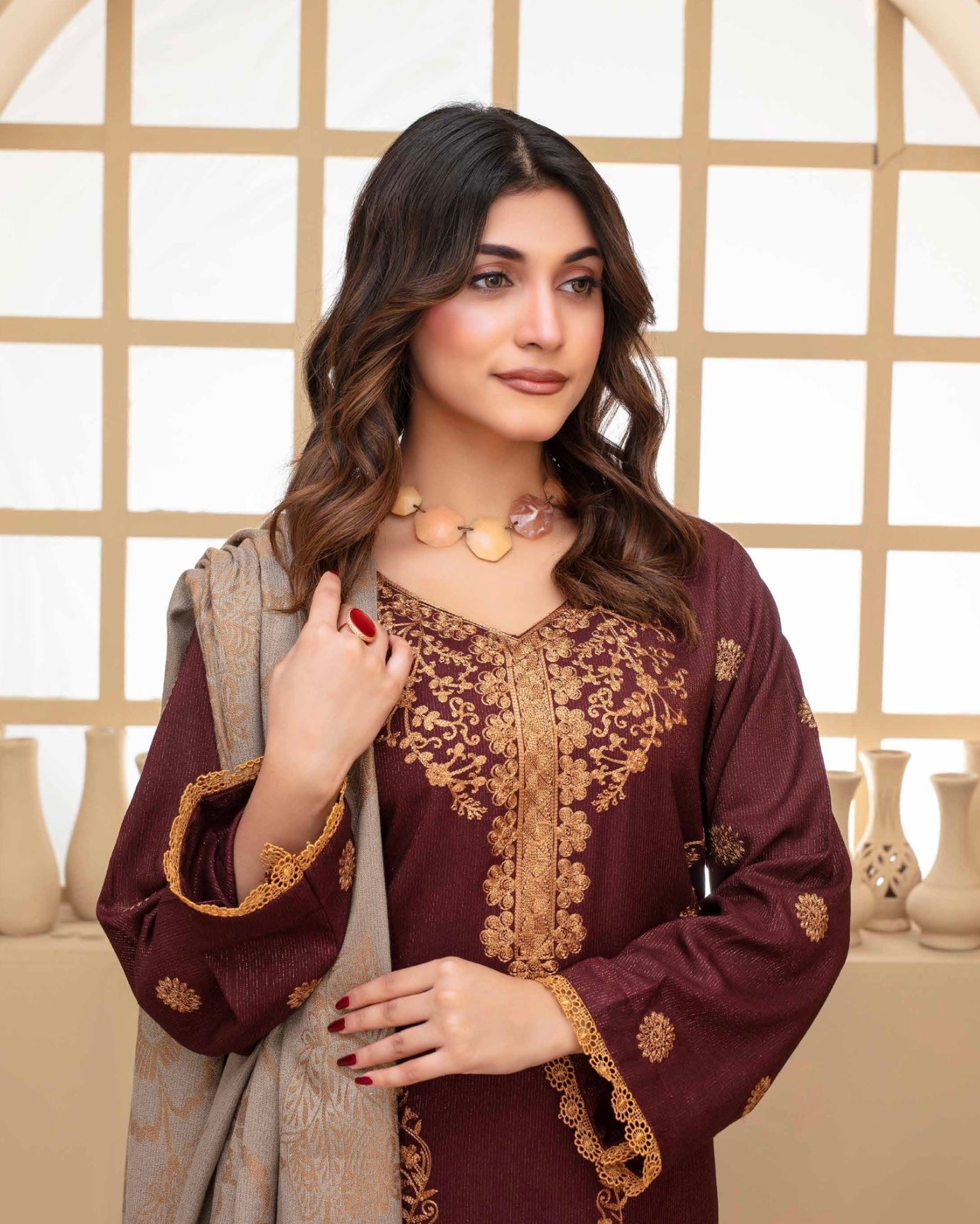 Gull-e-Rukh | Embroidered Zari Wool | Design 1