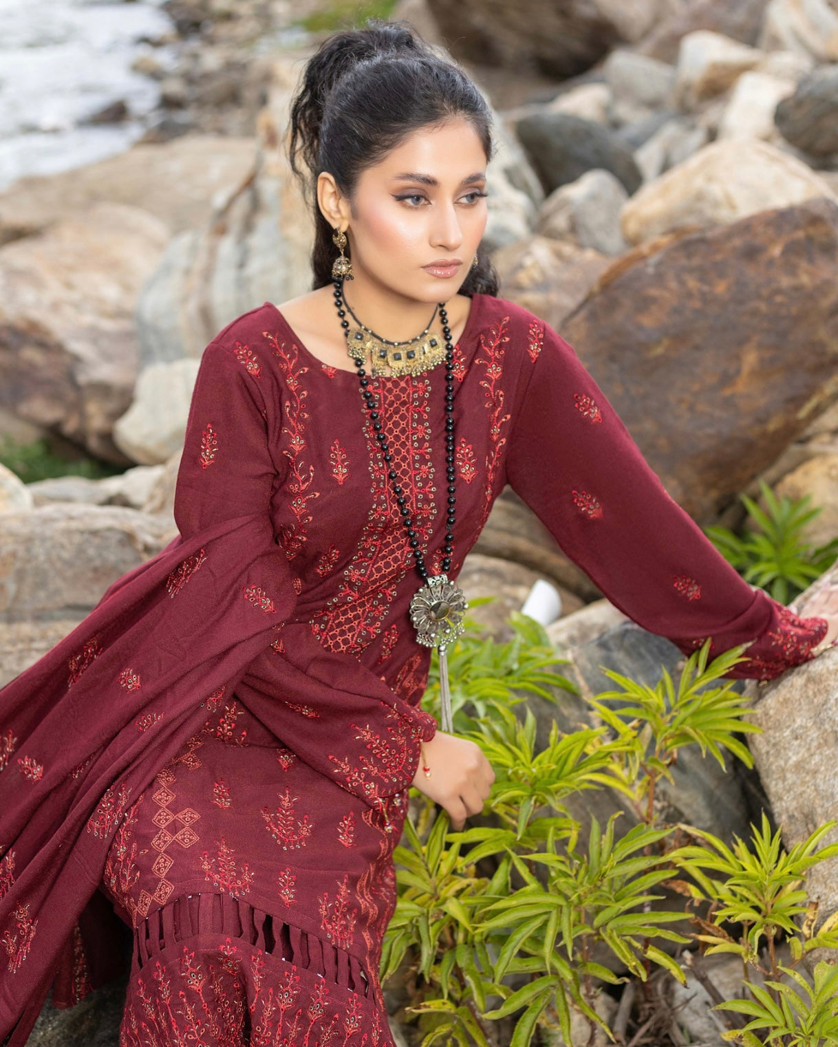 Sobia Waseem | Peach Leather Wool | Design 1