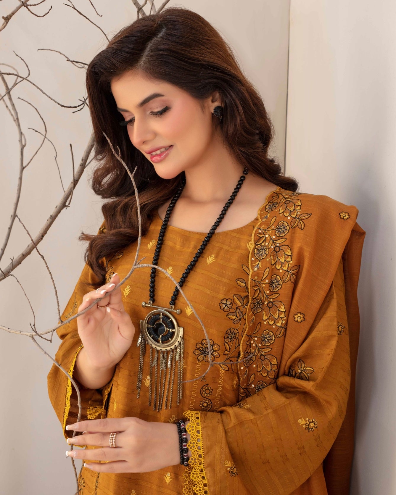 Gullerukh Afsana | Embroidered Stripe Viscose | Design 1
