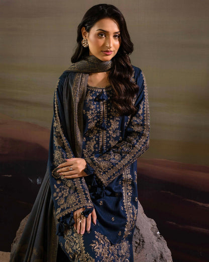 Gullerukh Goonj | Embroidered Stripe Dhanak Wool | Design 1