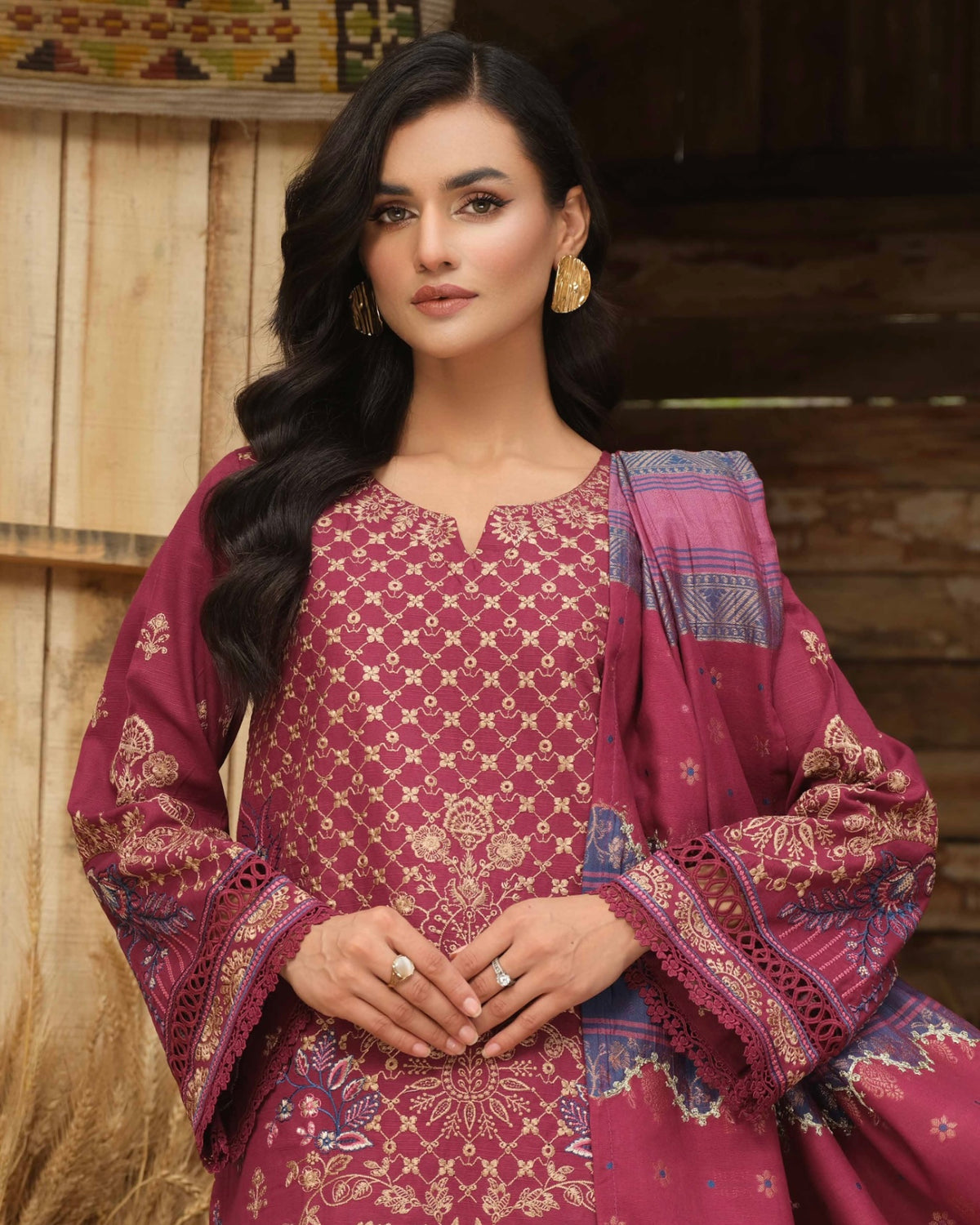 Johra Azura | Embroidered Khaddar Jacquard Shawl | Design 1