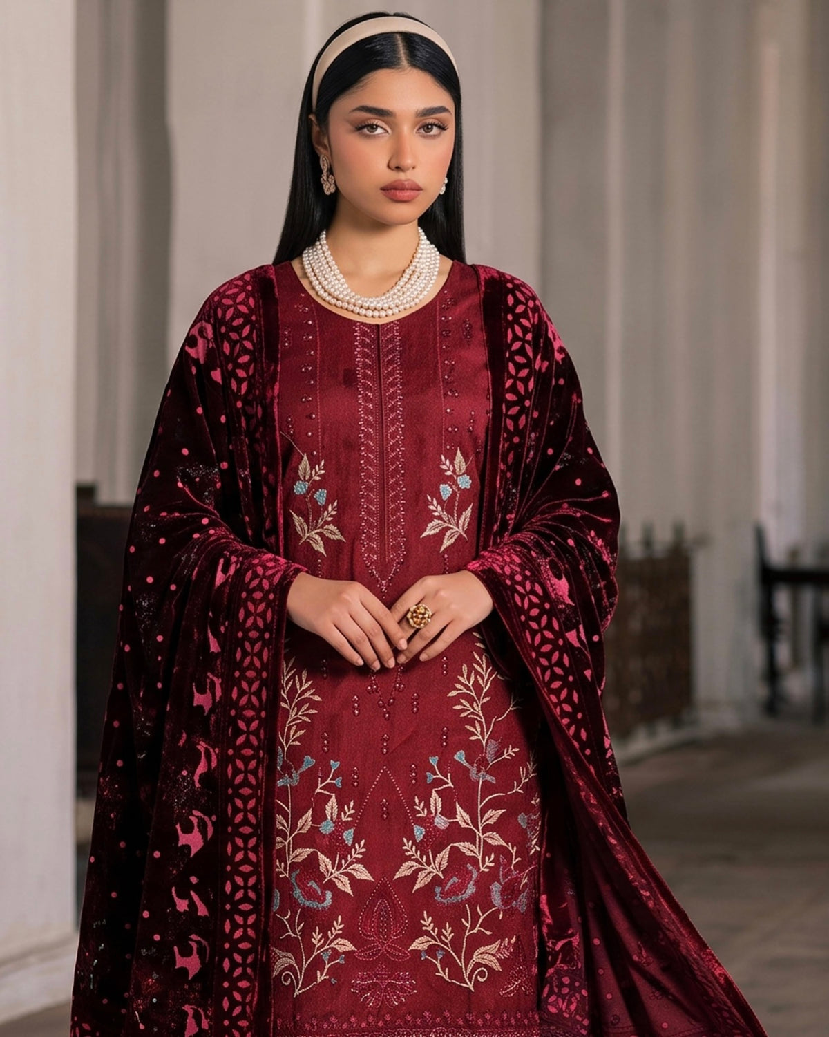 Aizy Amber | Emb Dhanak with Plachi Shawl | Design 1