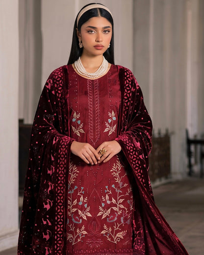 Aizy Amber | Emb Dhanak with Plachi Shawl | Design 1