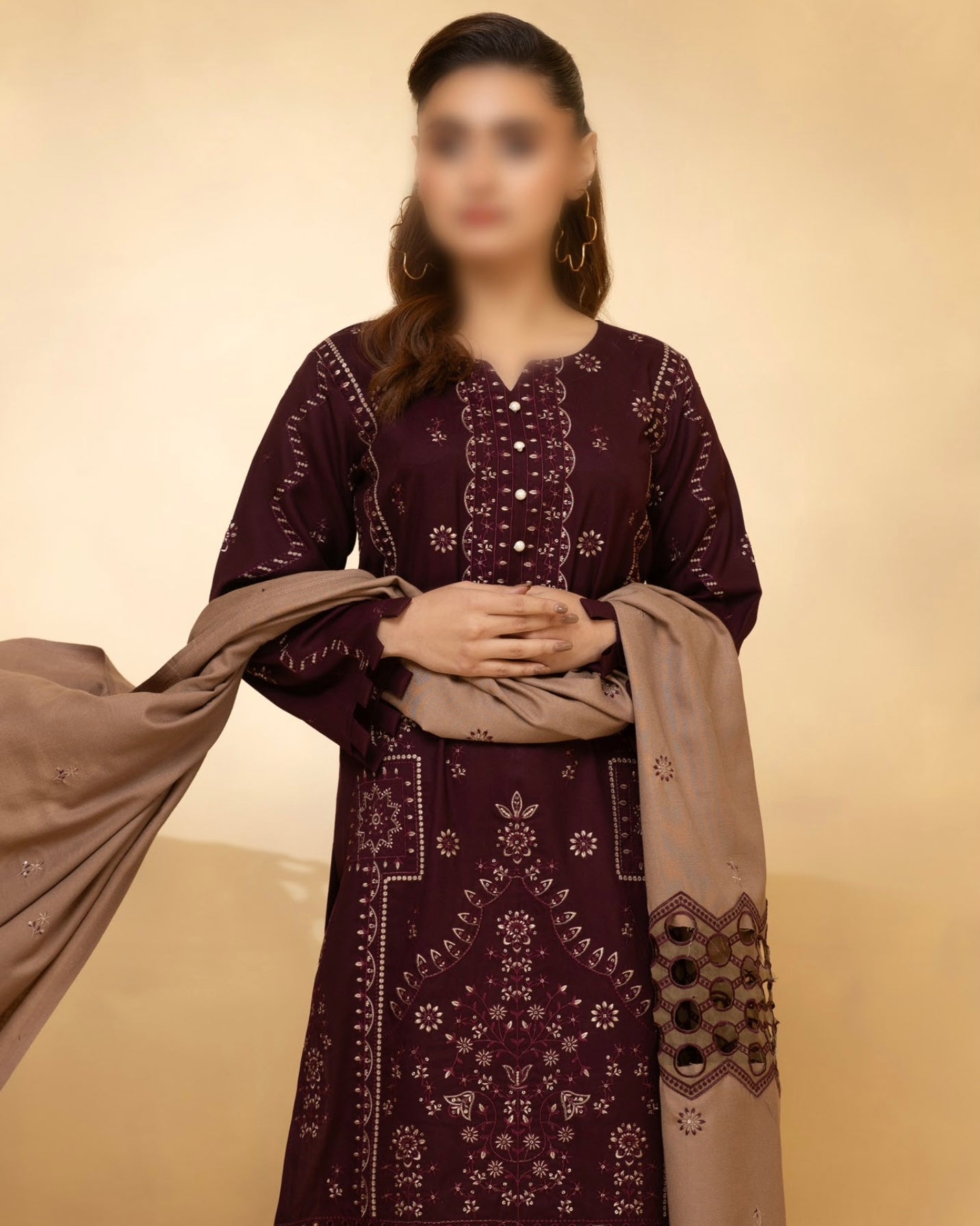 Fantak Andaaz | Emb Dhanak with Emb Wool Shawl | Design 1