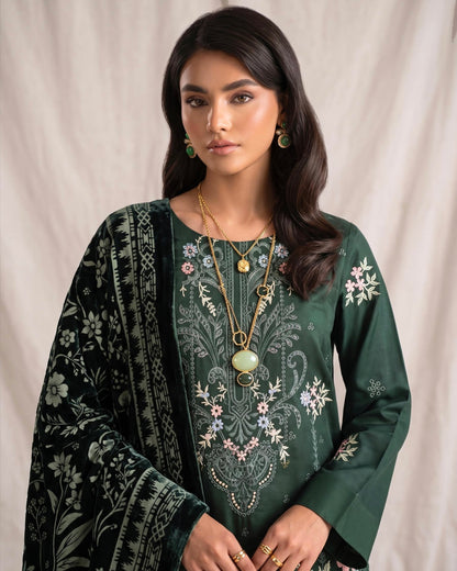 Aizy Zelora | Emb Zari Dhanak with Plachi Shawl | Design 1